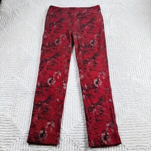 Chicos Abstract Metallic Red Black Ankle Pant Women 0R 4R Slim Holiday Goth Glam